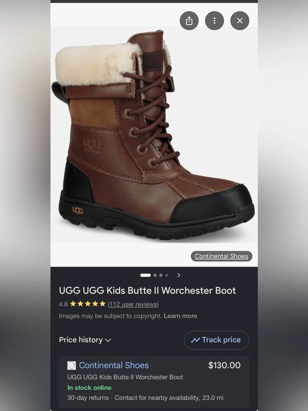 Little kids’ size 13 UGG Brown Leather and Suede Lace-Up Shearling Cuff Boots